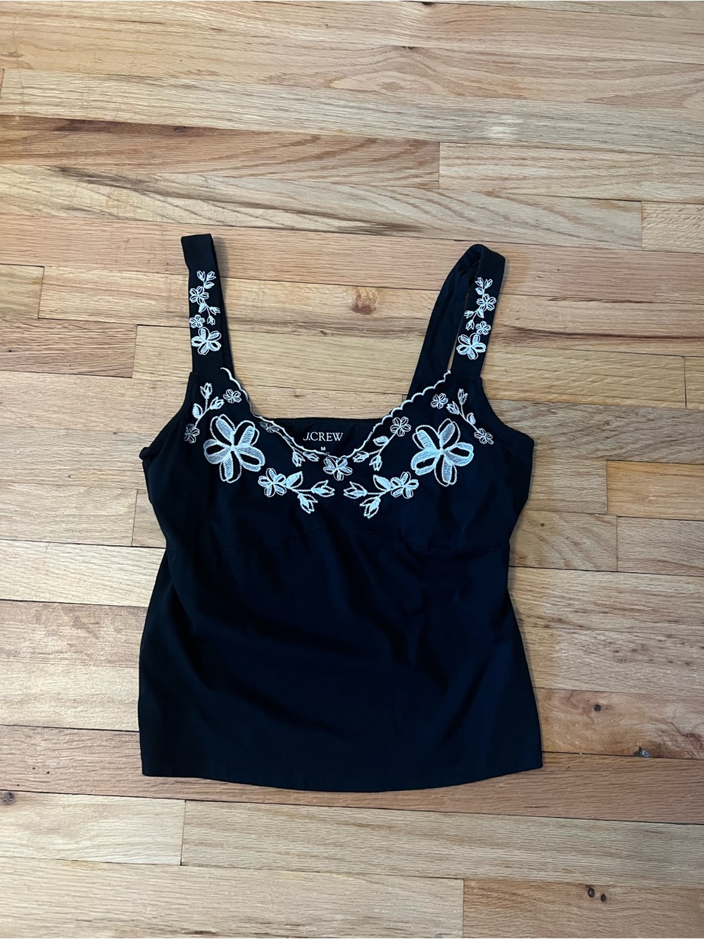 J. Crew Black Tank Top with White Floral Embroidery